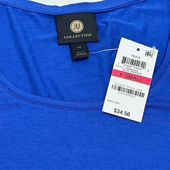 JM Collection Cold Shoulder Top Short Sleeves Blue Dragon Stretchy Scoop Neck XS - Picture 3 of 9